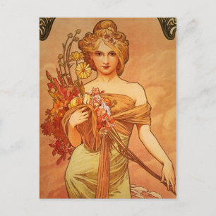 Graceful Lady with Flowers Vintage Postcard