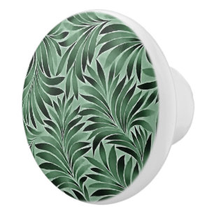 Graceful Leaves Jade And Marine Green Shades Ceramic Knob