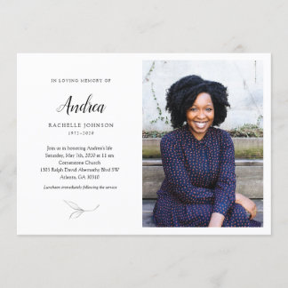 Graceful Leaves Memorial Invitation with Photo