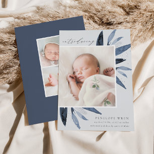 Graceful Leaves   Silver Foil Birth Announcement