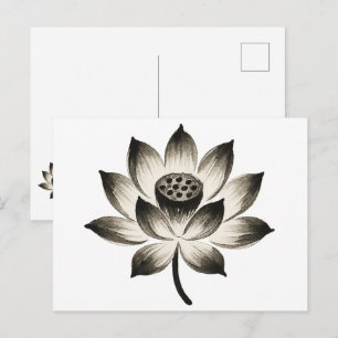 Graceful Lotus – Ink Brush Flower Design on  Postcard
