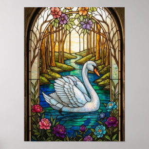 Graceful Majesty Swan Stained Glass Art Print