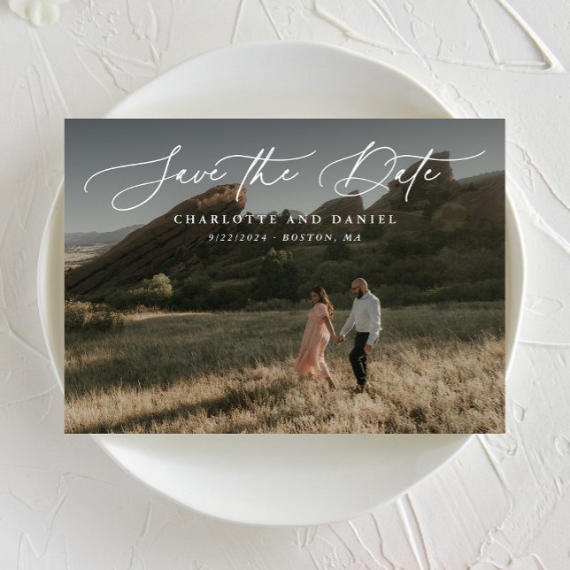 Graceful Modern Calligraphy Full Photo Save The Date (Creator Uploaded)