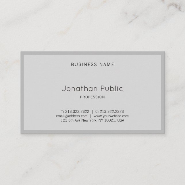 Graceful Modern Elegant Grey Simple Cool Plain Top Business Card (Front)