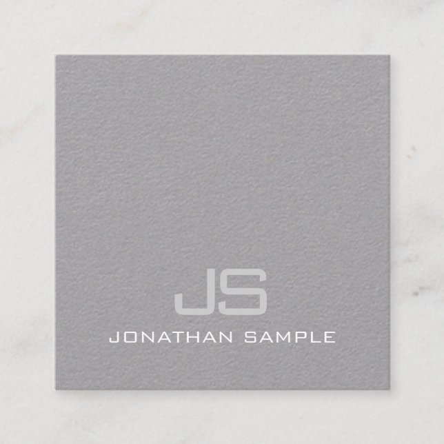 Graceful Modern Monogram Premium Grey Plain Luxe Square Business Card (Front)