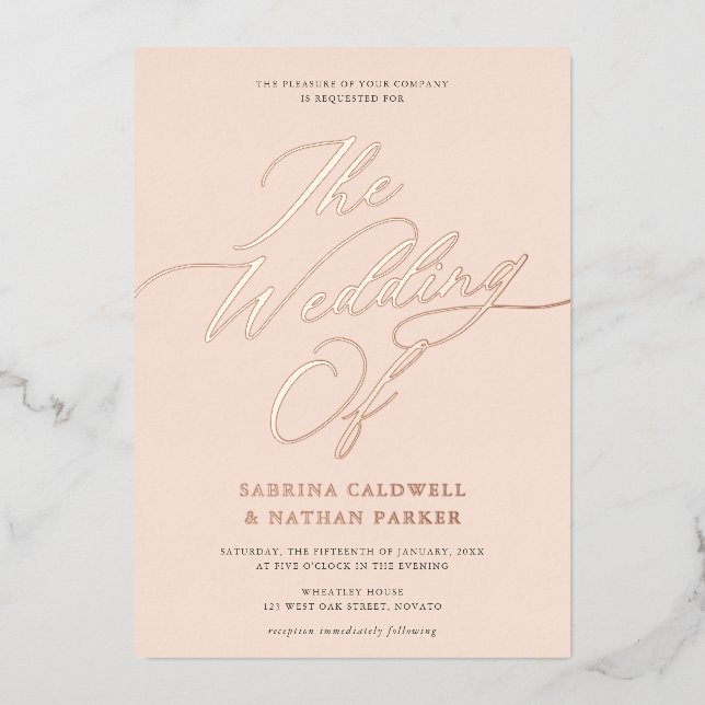 Graceful Modern Script Wedding Blush Rose Gold (Front)