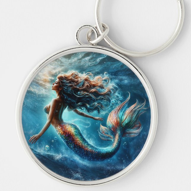 Graceful mythical sea dweller mermaid scene key ring (Front)