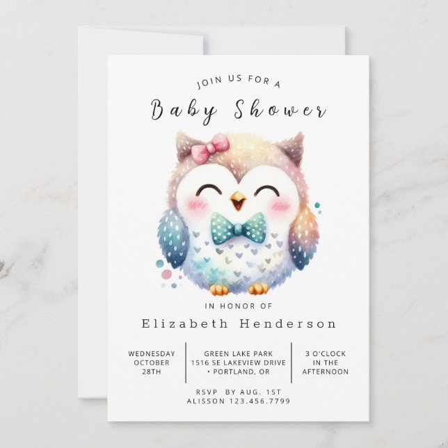Graceful Online Owl Baby Shower Invitation (Front)