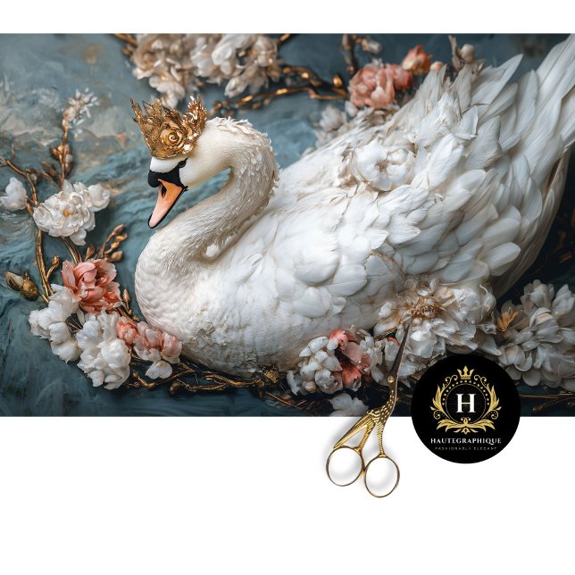 Graceful Ornate White Swan Florals Decoupage  Tissue Paper (Creator Uploaded)