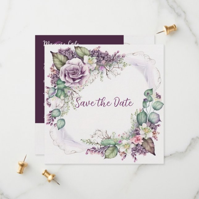 Graceful Painted Floral Save The Date (Front/Back In Situ)
