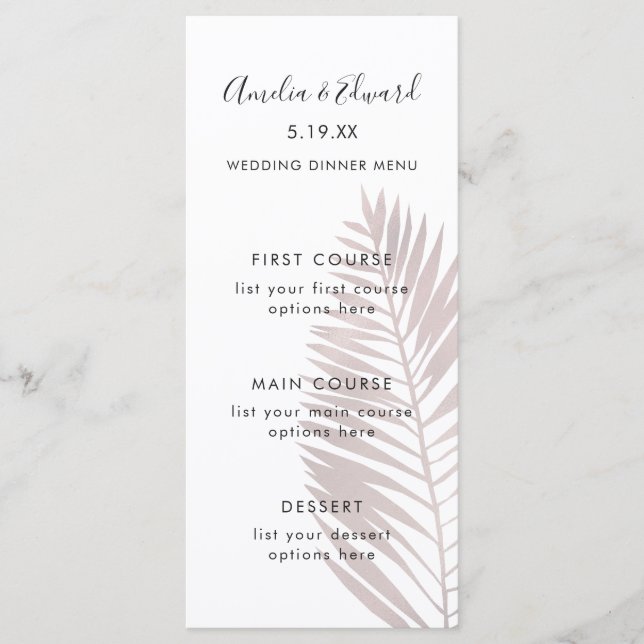 Graceful Palms Wedding Menu Card (Front)
