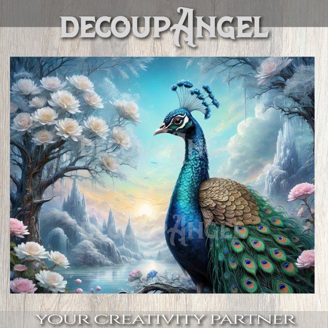 Graceful Peacock with Frosted Elegance Decoupage Tissue Paper (Creator Uploaded)