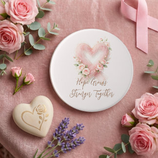 Graceful Pink Awareness Ribbon Heart Florals MH26 7.5 Cm Round Badge