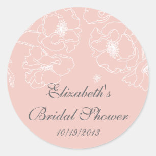 Graceful Pink Poppy Floral Bridal Shower Square Classic Round Sticker
