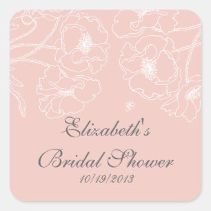 Graceful Pink Poppy Floral Bridal Shower Square Square Sticker