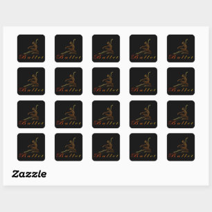Graceful Pose of a golden Line Art Ballerina Square Sticker
