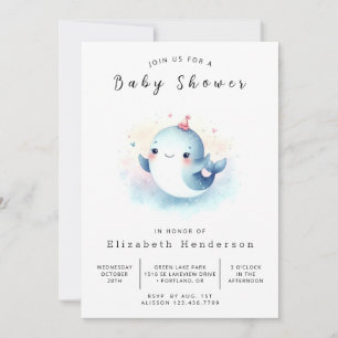 Graceful Printable Whale Baby Shower Invitation