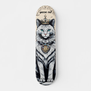 Graceful Queen Cat: Elegant Skateboard Design"