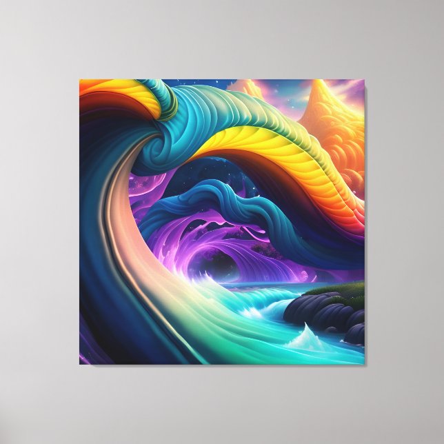 Graceful Rainbow Waterfall Landscape Canvas Print (Front)