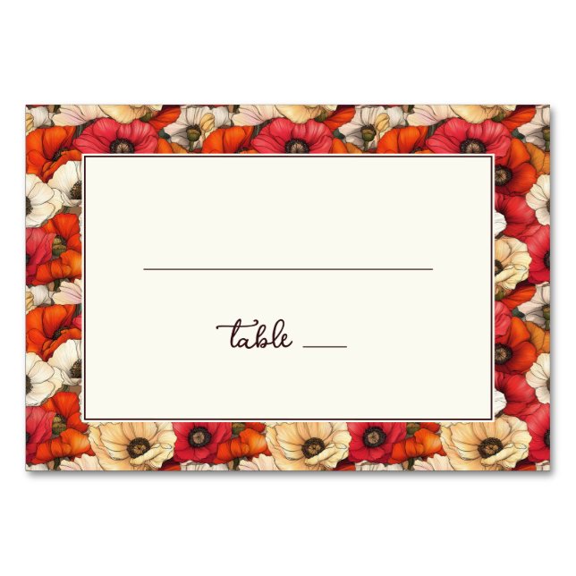 Graceful Red Floral Border Table Number (Front)