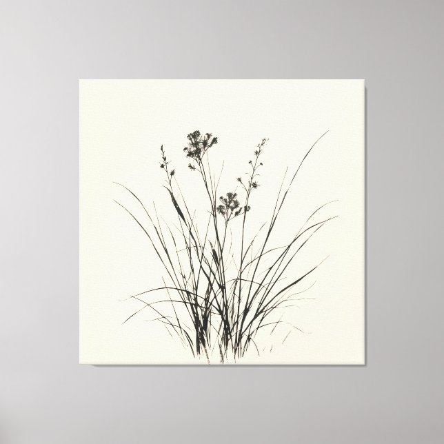Graceful Reeds Sketch: Detailed Pencil Drawing Canvas Print (Front)