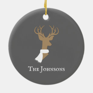 Graceful Reindeer Gold & Grey Personalised Ceramic Tree Decoration