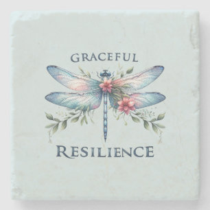 Graceful Resilience - Artistic Dragonfly Stone Coaster