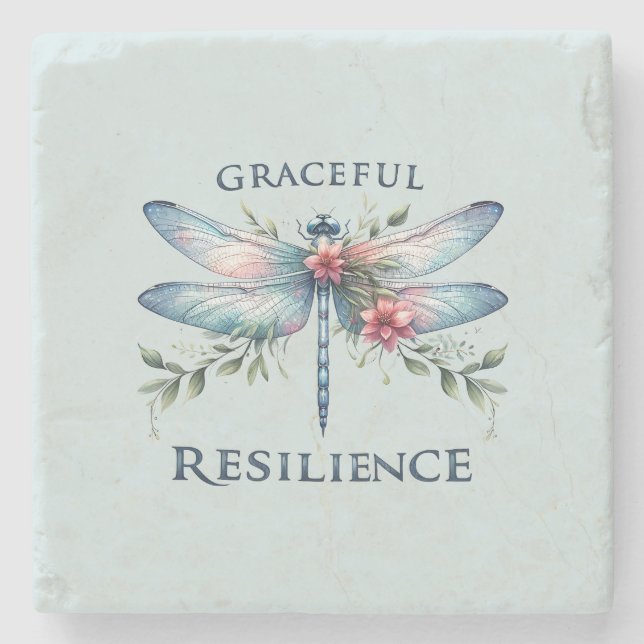 Graceful Resilience - Artistic Dragonfly Stone Coaster (Front)