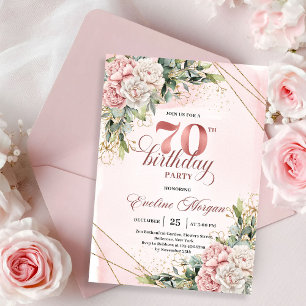 Graceful Rose Gold Dusty Pink Flowers 70 Birthday Invitation