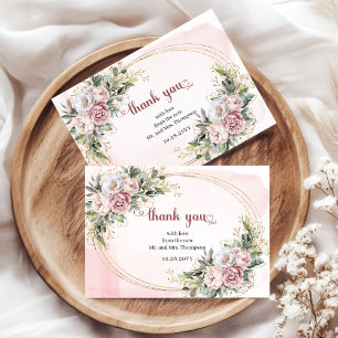 Graceful Rose Gold Floral Greenery Wedding Thank U You Card