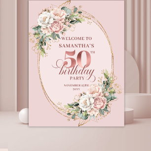 Graceful Rose Gold Greenery 50th Birthday Celebrat Tapestry
