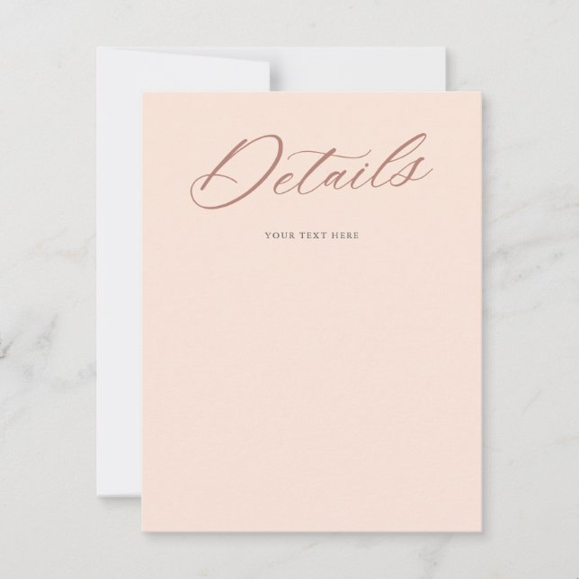 Graceful Script Wedding Blush Details Enclosure  RSVP Card (Front)