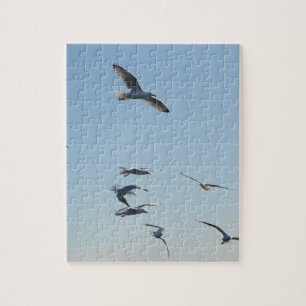 Graceful Seagulls Soaring Above Ocean Waves Coast Jigsaw Puzzle