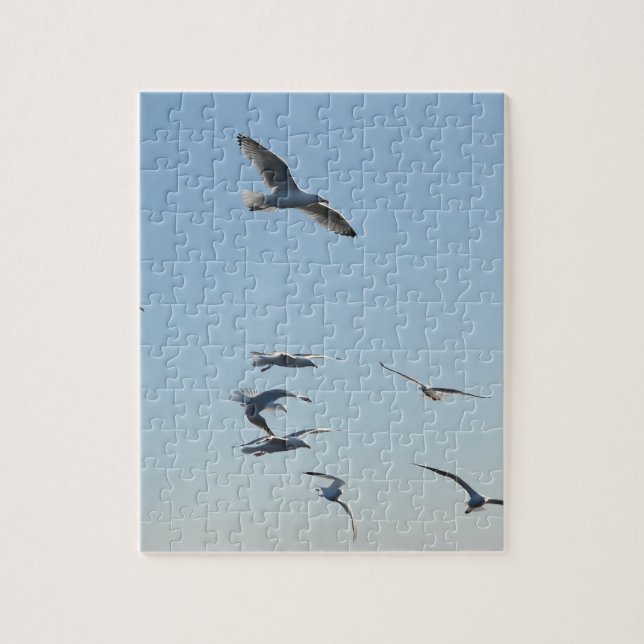 Graceful Seagulls Soaring Above Ocean Waves Coast Jigsaw Puzzle (Vertical)