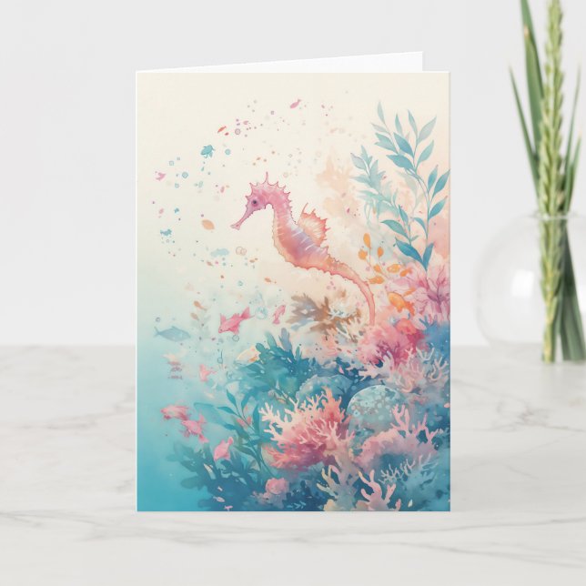 Graceful Seahorse Among Vibrant Corals Card (Front)