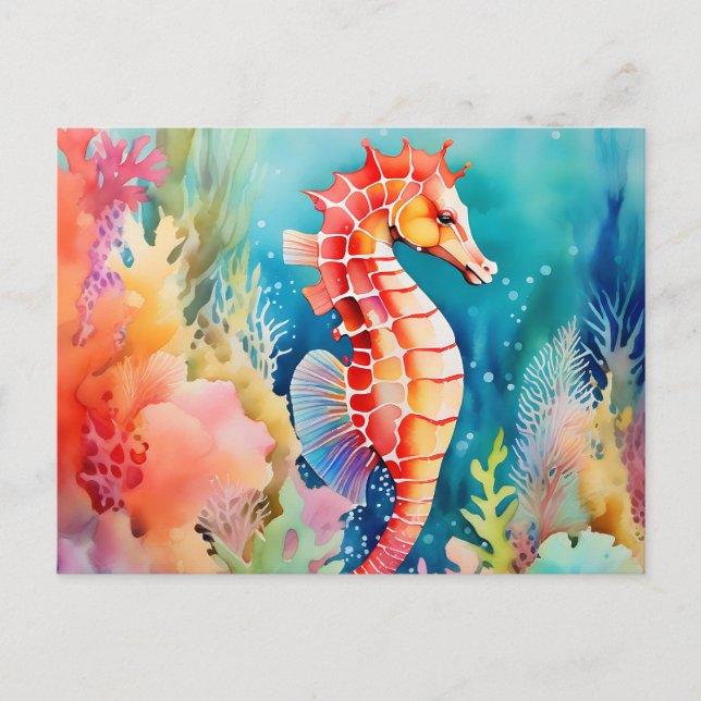 Graceful Seahorse in Vibrant Watercolor Layers Postcard (Front)