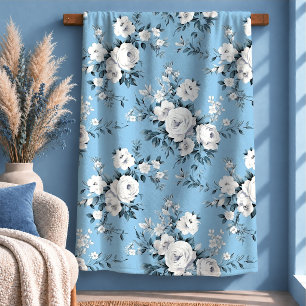 Graceful Shabby Chic Dusty Blue Flower Blanket