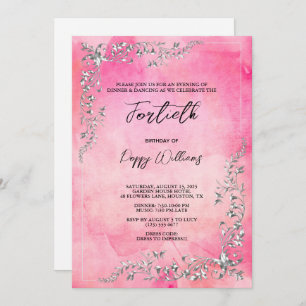 Graceful Silver Decoration Watercolour Birthday Invitation