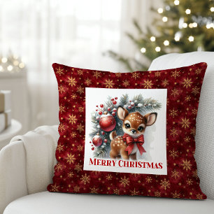 Graceful snowy forest baby deer kids room decor  cushion