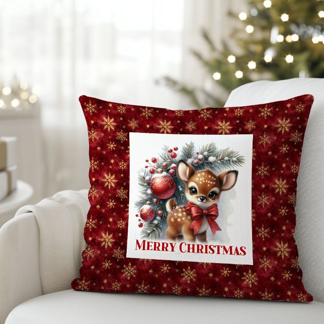 Graceful snowy forest baby deer kids room decor  cushion (Graceful snowy forest baby deer kids room decor (51))