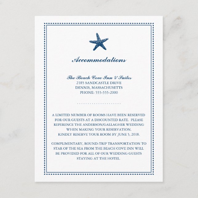 Graceful Starfish Blue | Wedding Accommodations Enclosure Card (Front)