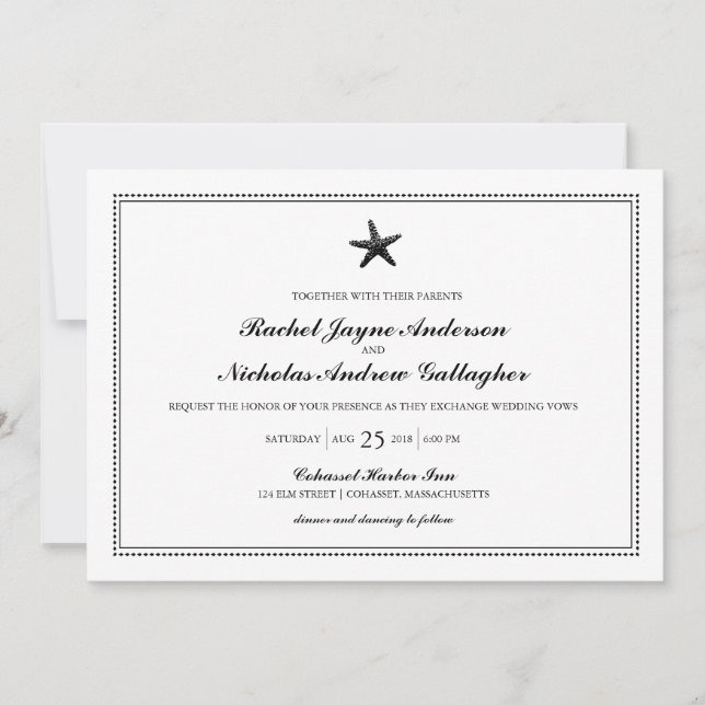 Graceful Starfish Classic Black | Wedding Invitation (Front)