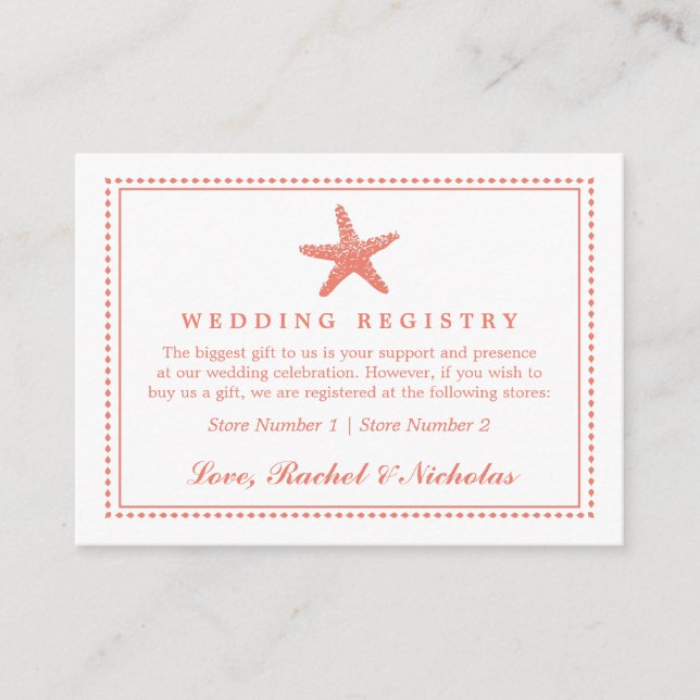 Graceful Starfish | Wedding Gift Registry Enclosure Card (Front)