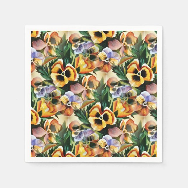 Graceful Stylish Gorgeous Vintage Pattern Pansies Napkin (Front)