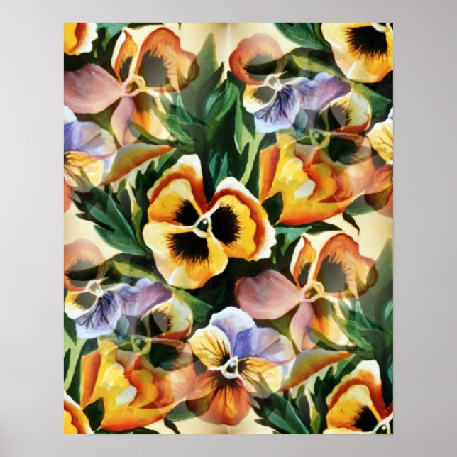 Graceful Stylish Gorgeous Vintage Pattern Pansies Poster (Front)