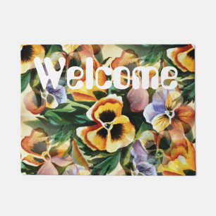 Graceful Stylish Gorgeous Welcome Pattern Pansies Doormat