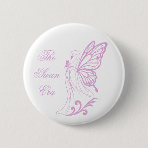 Graceful swan with butterfly wings 6 cm round badge