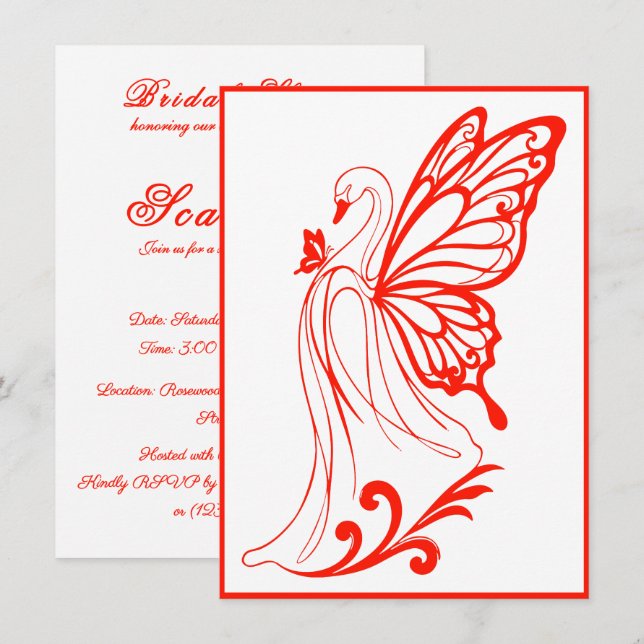 Graceful swan with butterfly wings invitation (Front/Back)