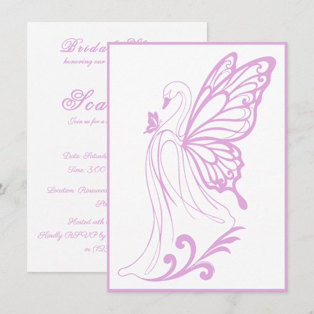 Graceful swan with butterfly wings invitation (Front/Back)