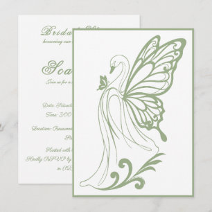 Graceful swan with butterfly wings Sage Green Invitation